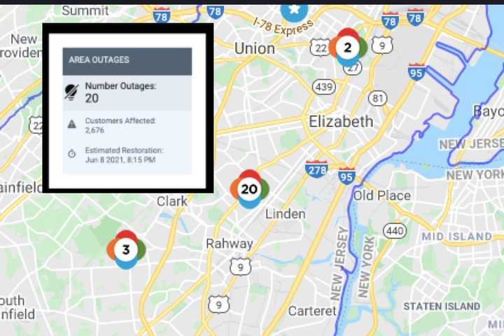 PSE&amp;G outage map, June 8, 3 p.m.