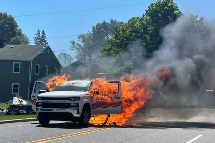 PHOTOS: Pickup Truck Fire Causes Delays In Sussex County