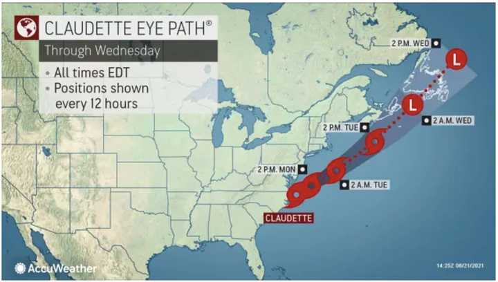 The latest projected track for Claudette through early Wednesday morning, June 23.