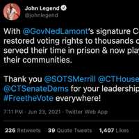 <p>John Legend celebrated Connecticut Gov. Ned Lamont on social media.</p>