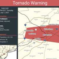 <p>At one point, the tornado warning included Fairless Hills and Levittown in Bucks County, Pennsylvania.</p>