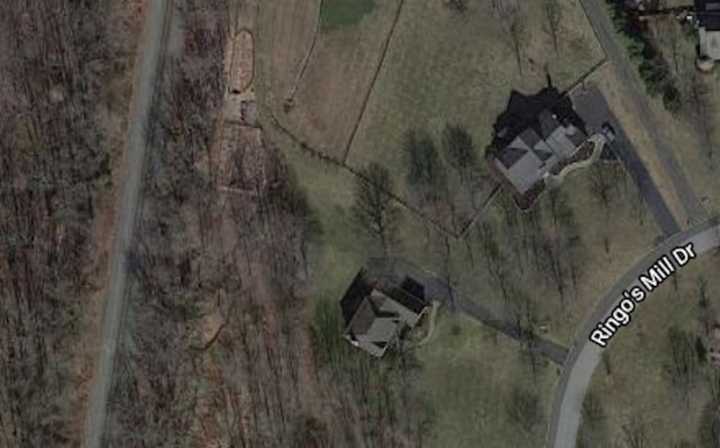 Aerial view of the railroad tracks (left) in Hopewell, Mercer County.