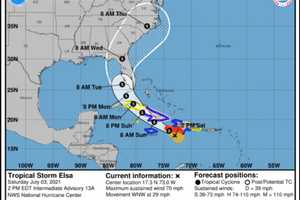 Projected Track Of First Hurricane Of Season, Now A Tropical Storm, Takes It Up Atlantic Coast