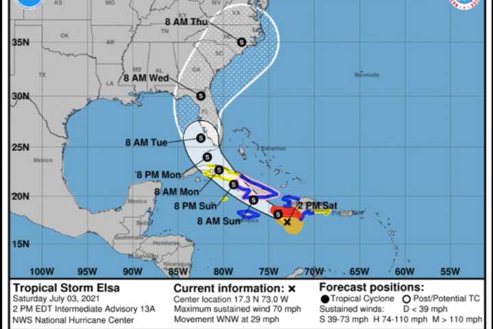 Projected Track Of First Hurricane Of Season, Now A Tropical Storm, Takes It Up Atlantic Coast