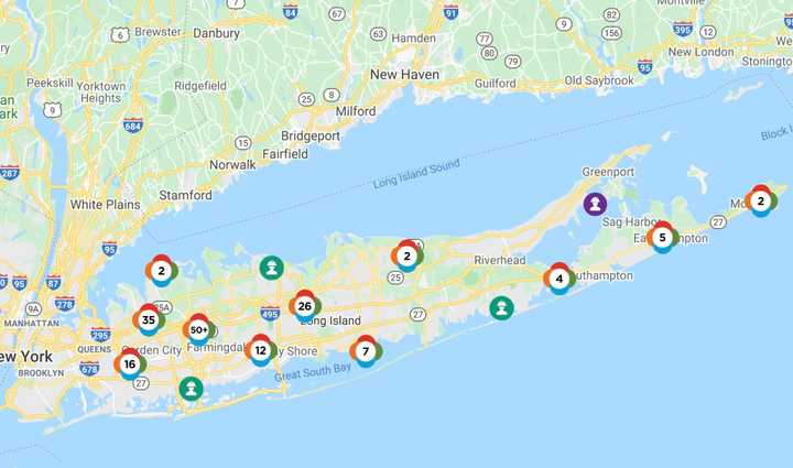 The PSEG Long Island outage map at 9:45 a.m. on Friday, July 9.