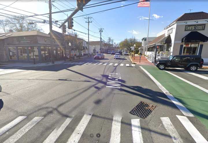 The intersection of E Main Street and Cooper Street in Babylon.