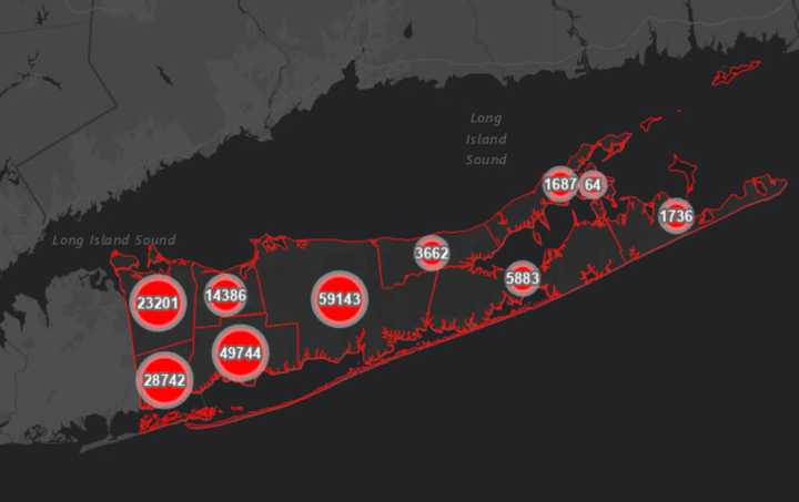 The Suffolk County COVID-19 map on Tuesday, July 27.