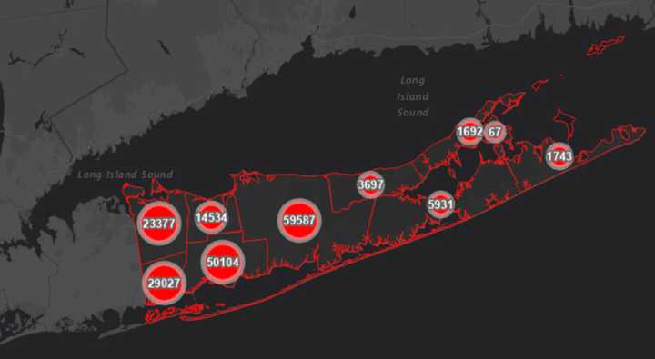 The Suffolk County COVID-19 map on Tuesday, Aug. 3.