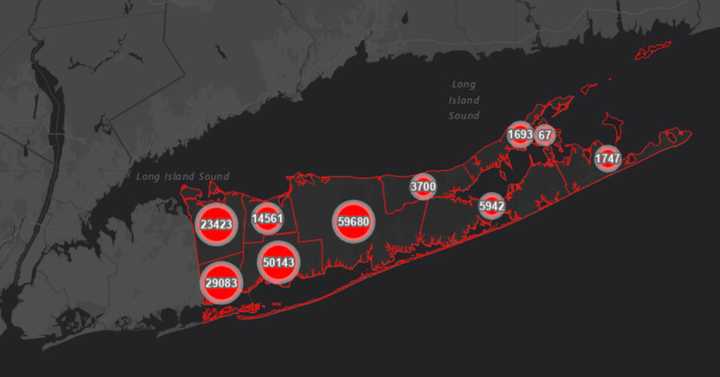 The Suffolk County COVID-19 map on Thursday, Aug. 5.