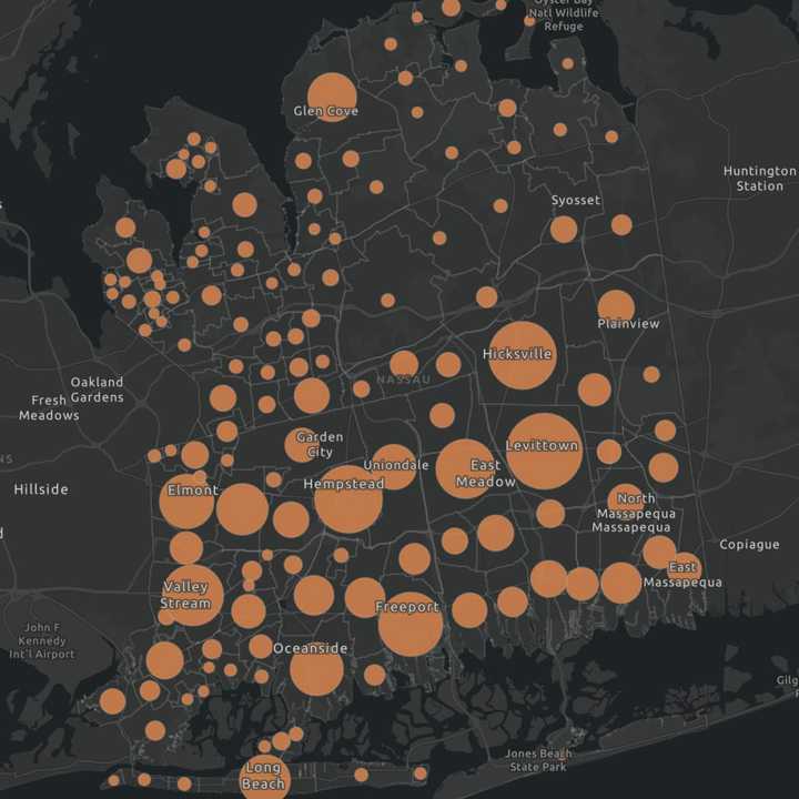 The Nassau County COVID-19 map on Friday, Aug. 6.