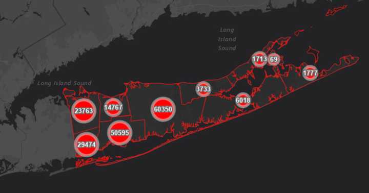 The Suffolk County COVID-19 map on Friday, Aug. 13.