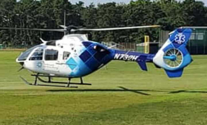 A medevac chopper operated by Hackensack Meridian Health.