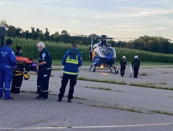 A cyclist was airlifted with serious injuries after being hit by a deer in Sussex County Thursday night, authorities said.