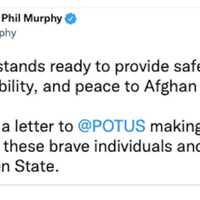 <p>Gov. Phil Murphy&#x27;s tweet welcoming Afghan refugees to New Jersey</p>