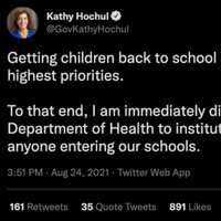 <p>New York Gov. Kathy Hochul is calling on masks and vaccinations for school personnel.</p>