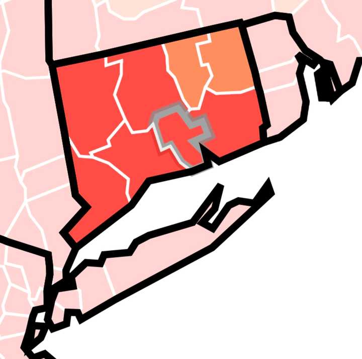 Six counties in Connecticut now have the highest level of COVID-19 transmission, according to the CDC.