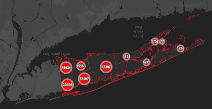 The Suffolk County COVID-19 map on Thursday, Aug. 26.