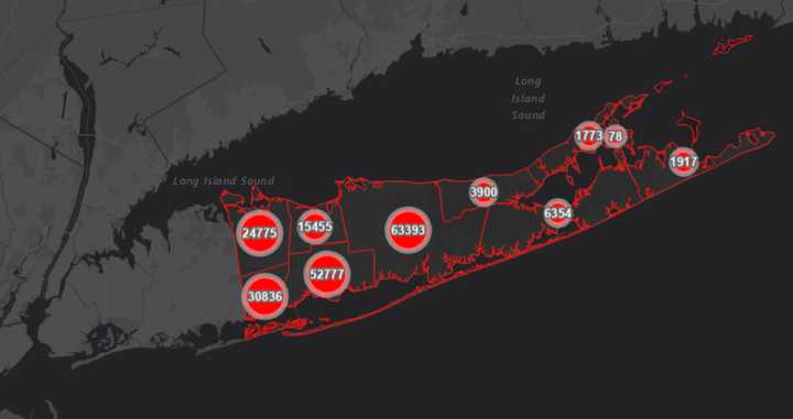 The Suffolk County COVID-19 map on Tuesday, Aug. 31.