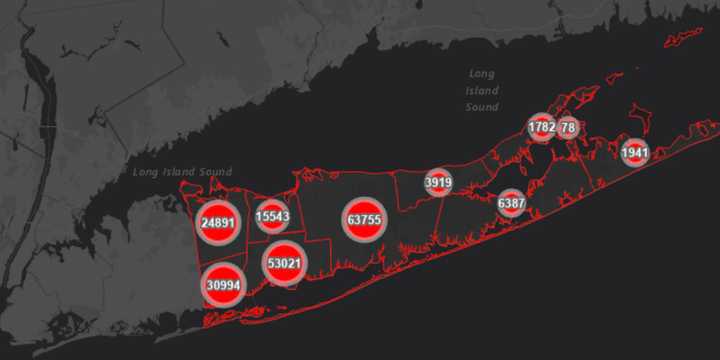 The Suffolk County COVID-19 map on Friday, Sept. 3.