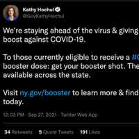 <p>New York Gov. Kathy Hochul announced that some New Yorkers are eligible for COVID-19 booster shots.</p>