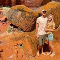 <p>Brian Laundrie and Gabby Petito during their van trip in a photo posted on Laundrie's Instagram account in late July, 2021.</p>