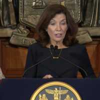 <p>New York Gov. Kathy Hochul during her COVID-19 briefing on Tuesday, Oct. 5.</p>