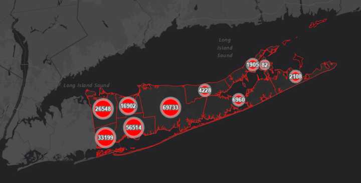 The Suffolk County COVID-19 map on Thursday, Oct. 7.