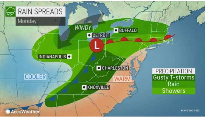 Rain and storms will arrive in the region on Monday, Oct. 25.