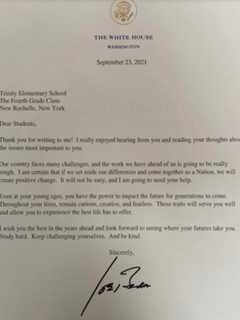 President Joe Biden Writes To Westchester Elementary School Class