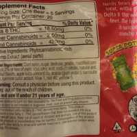 <p>The label on the back of Nerdy Bears disclosing its edible drug-laced ingredients.</p>