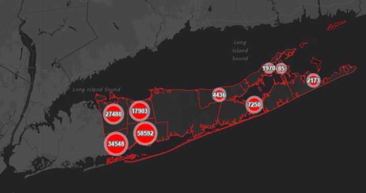 The Suffolk County COVID-19 map on Tuesday, Nov. 9.