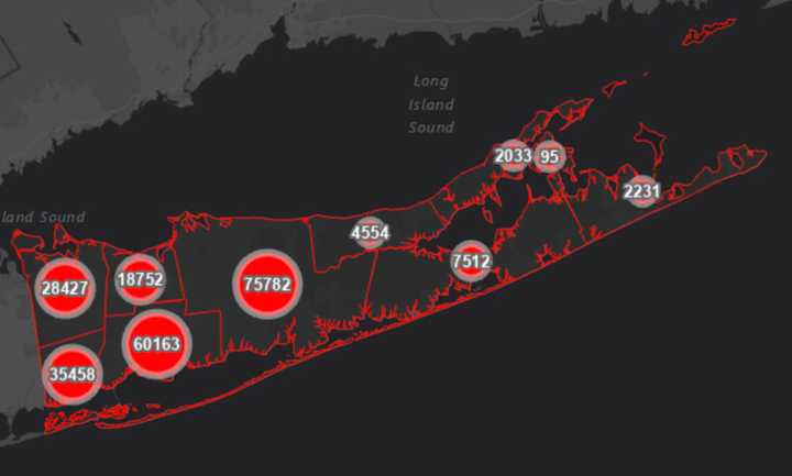 The Suffolk County COVID-19 map on Wednesday, Nov. 24.