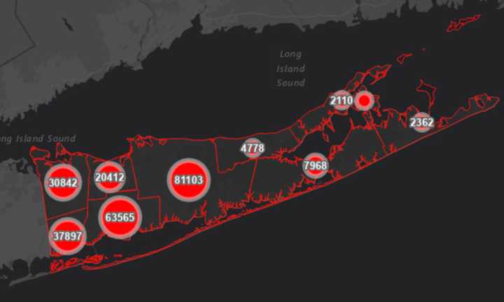 Suffolk County COVID-19 map on Monday, Dec. 13.