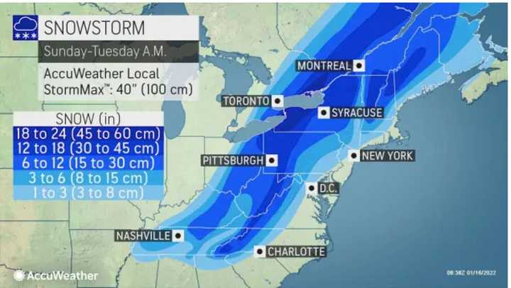 A look at the latest projected snowfall projections from the storm.