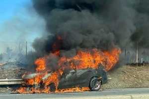 WATCH: Video Clip Shows Crews Dousing Massive Route 22 Car Fire