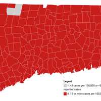 <p>This map shows the average daily rate of new cases of COVID-19 by town during the past two weeks. Only cases among persons living in community settings are included in this map.</p>