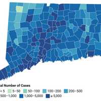 <p>This map shows the distribution of COVID-19 cases, deaths, and tests since the beginning of the pandemic. Darker colors indicate towns with more cases.</p>