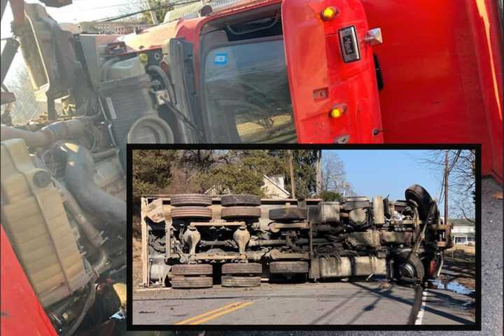 Driver Hospitalized As Dump Truck Overturns In Hunterdon County