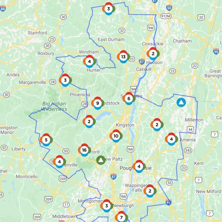 The Central Hudson outage map on Friday, Feb. 18.