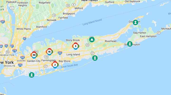 The PSEG Long Island outage map at 10:15 a.m. on Friday, Feb. 25.