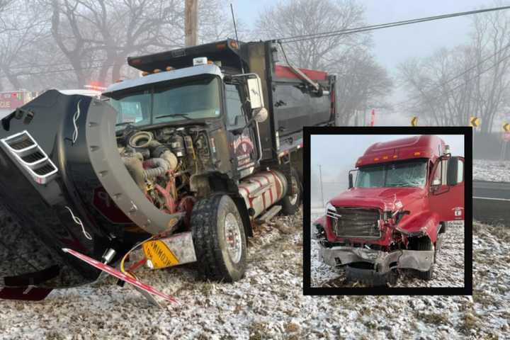 Tractor-Trailer Driver Misjudges Curve, Hits Dump Truck In Northampton County (PHOTOS)