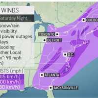 <p>A look at areas where wind gusts between 40 and 70 miles per hour are possible.</p>