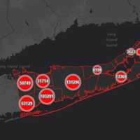 <p>The Suffolk County COVID-19 map on Tuesday, March 29.</p>