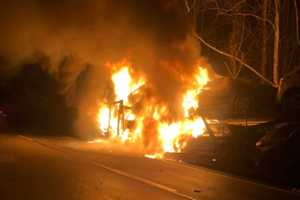 4 Vehicles Destroyed As Car Carrier Goes Up In Flames On Route 80 (PHOTOS)