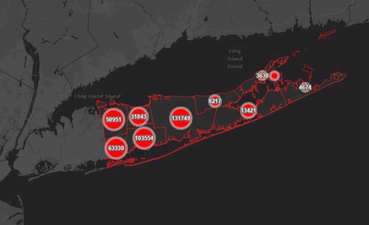 The Suffolk County COVID-19 map on Tuesday, April 5.