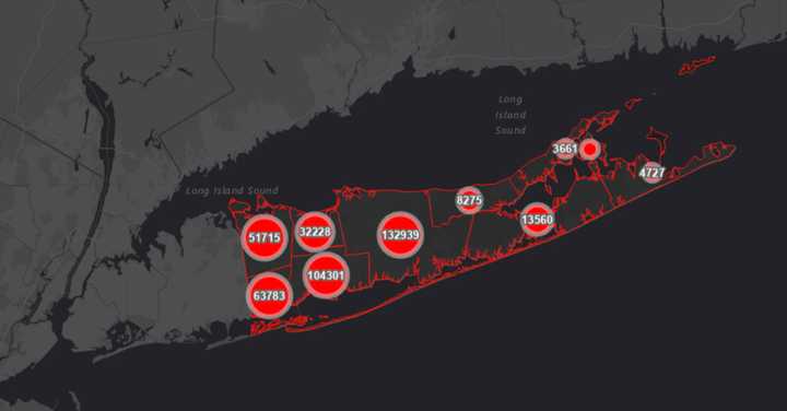 The Suffolk County COVID-19 map on Monday, April 18.