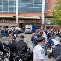 <p>The crowd for Yonkers Police Det. Brian Menton at Jacobi Medical Center in the Bronx.</p>