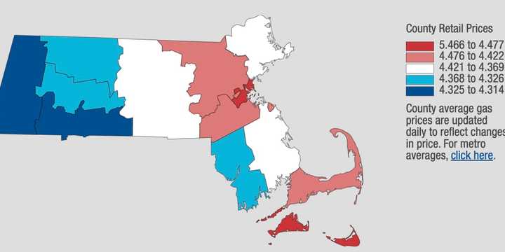 Gas prices in Massachusetts on May 9, according to AAA.