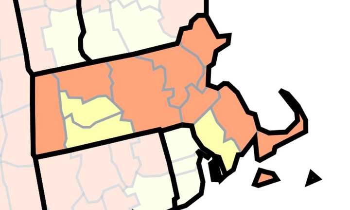 The CDC&#x27;s COVID-19 risk map in Massachusetts on Tuesday, May 17.