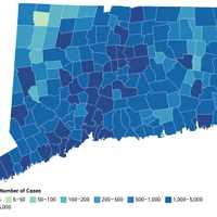 <p>This map shows the distribution of COVID-19 cases, deaths, and tests since the beginning of the pandemic. Darker colors indicate towns with more cases.</p>